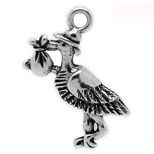Stork Carrying Baby Charm Pendant for Necklace