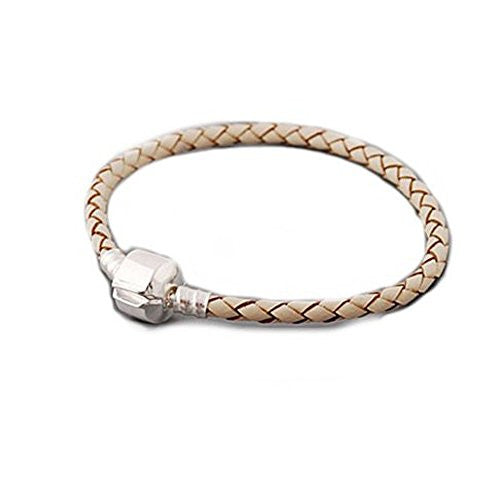 Genuine Real Braided Leather Bracelet (Champagne 7.5")Fits Beads For European Snake Chain Charms - Sexy Sparkles Fashion Jewelry