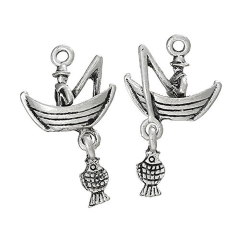 Fisherman Fishing in Boat Charm Pendant for Necklace - Sexy Sparkles Fashion Jewelry - 3