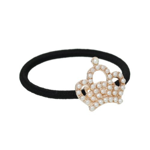 Nylon Cirlce Ring Hair Band Ponytail Holder Black Acrylic Imitation Pearl Choose Your Style From Menu (Crown)