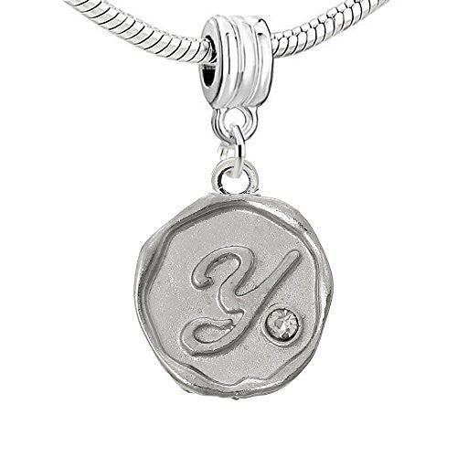 Alphabet Letter Y Carved with Clear  Crystals Charm Dangle Bead Compatible with European Snake Chain Bracelets - Sexy Sparkles Fashion Jewelry