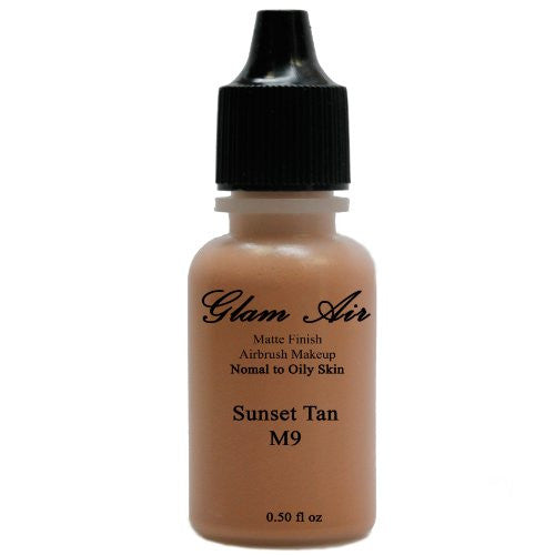 Large Bottle Airbrush Makeup Foundation Matte Finish M9 Sunset Tan Water-based Makeup Lasting All Day 0.50 Oz Bottle By Glam Air