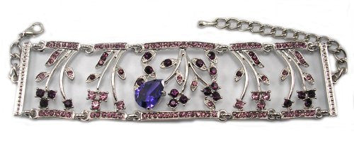 Purple Teardrop Stone 7Inch  Plus 2 Extender Crystal Bracelet Silver Tone - Sexy Sparkles Fashion Jewelry