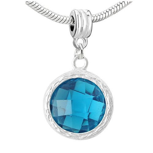 Copper Charm Pendants December Blue Birthstone Round Bright Sparkly Silver Cubic Zirconia Faceted - Sexy Sparkles Fashion Jewelry
