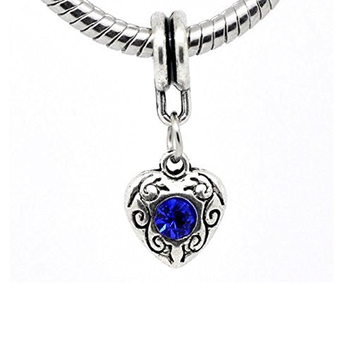 Heart Dangle Sapphire Birthstone Charms for Snake Chain Bracelet - Sexy Sparkles Fashion Jewelry - 1