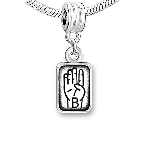 Sign Lauguage Charms Alphabet Letter European Bead Compatible for Most European Snake Chain Bracelet (B)