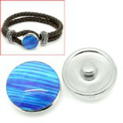 Blue Pattern Glass Chunk Charm Button Fits Chunk Bracelet 18mm