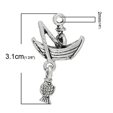 Fisherman Fishing in Boat Charm Pendant for Necklace - Sexy Sparkles Fashion Jewelry - 2