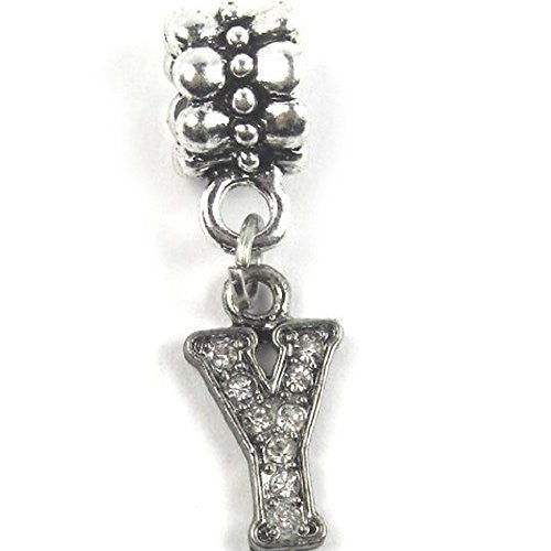 "Y" Letter Dangle Charm Beads with Crystals for Snake Chain Charm Bracelet - Sexy Sparkles Fashion Jewelry