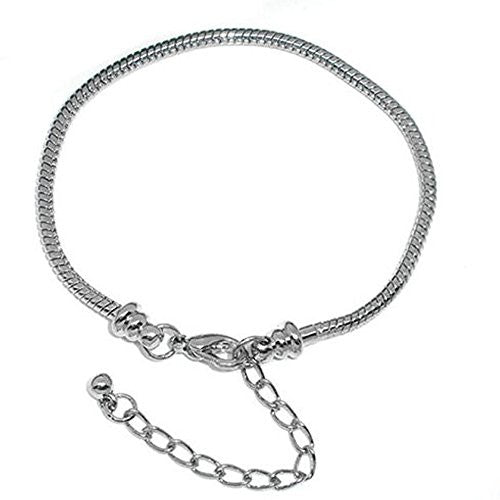 Bracelet Fits 7- 9 Inch for Pandora Beads Silver Tone Snake Chain Lobster Clasp Adjustable (Screw End) - Sexy Sparkles Fashion Jewelry - 1