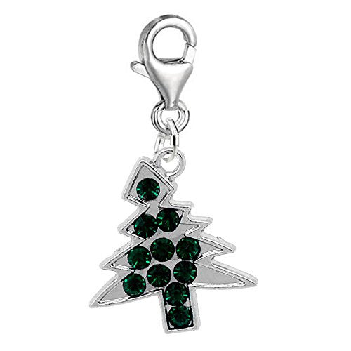 Green Rhinestone Christmas Tree Charm Pendant for European Clip on Charm Jewelry with Lobster Clasp - Sexy Sparkles Fashion Jewelry