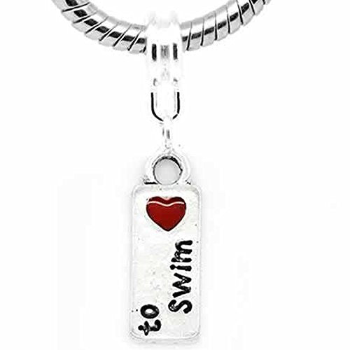 Love to Swim Dangle Charm European Bead Compatible for Most European Snake Chain Bracelet - Sexy Sparkles Fashion Jewelry - 1