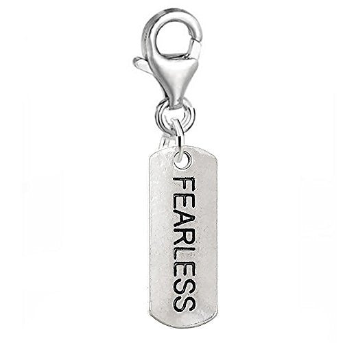 Dog Tag Inspiration/Strength Clip on Charm w/ Lobster Clasp (Fearless) - Sexy Sparkles Fashion Jewelry