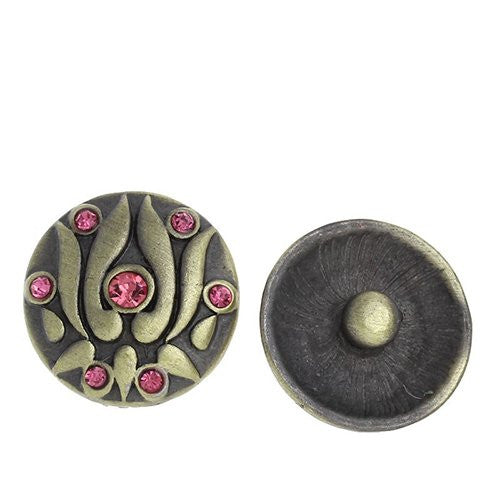 Chunk Snap Buttons Fit Chunk Bracelet Round Antique Bronze Pink Rhinestone Flower Carved 20mm Dia - Sexy Sparkles Fashion Jewelry - 1