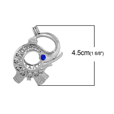 Wish Box Charm Pendants Elephant Silver Tone Royal Blue Rhinestone Hollow - Sexy Sparkles Fashion Jewelry - 3