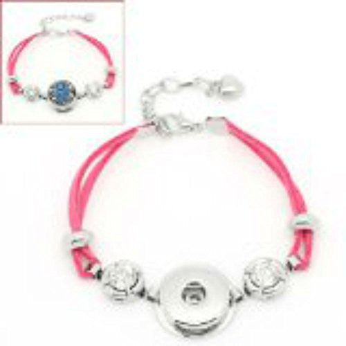 Pink Velvet Chunk Lobster Clasp Bracelet & Extender Chain Fits Snaps Chunk Button