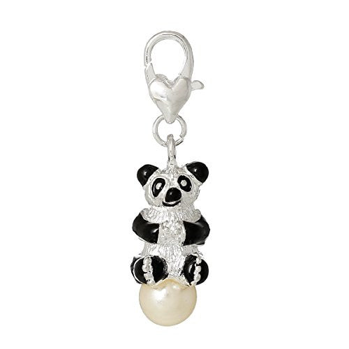 Baby Panda Seating on Acrylic Pearl Bead Clip On Charm for European Charm Jewelry w/ Lobster Clasp - Sexy Sparkles Fashion Jewelry - 1