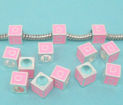 "D" LetterSquare Charm Beads Pink Enamel European Bead Compatible for Most European Snake Chain Charm Braceletss - Sexy Sparkles Fashion Jewelry - 2