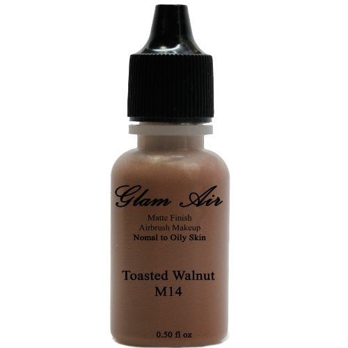 Large Bottle Airbrush Makeup Foundation Matte Finish M14 Toasted Walnut Water-based Makeup Lasting All Day 0.50 Oz Bottle By Glam Air