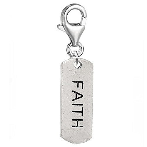 Dog Tag Inspiration/Strength Clip on Charm w/ Lobster Clasp (Faith) - Sexy Sparkles Fashion Jewelry