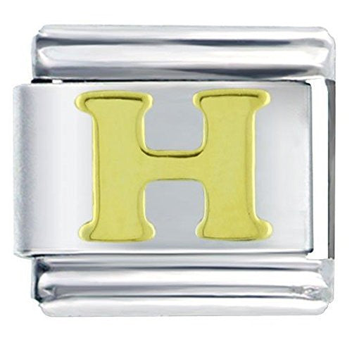 Gold plated base Letter H Italian Charm Bracelet Link