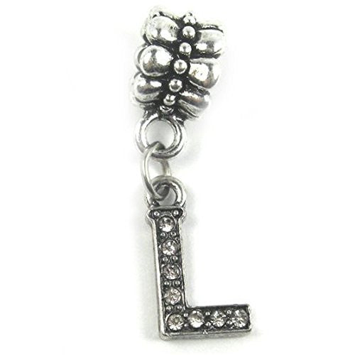 "L" Letter Dangle Charm Beads with Crystals for Snake Chain Charm Bracelet - Sexy Sparkles Fashion Jewelry