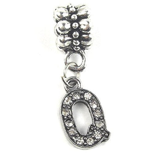 "Q" Letter Dangle Charm Beads with Crystals for Snake Chain Charm Bracelet - Sexy Sparkles Fashion Jewelry