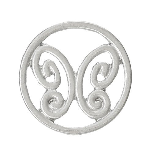 Butterfly Silver tone Floating Charms Dish Plate for Glass Locket Pendants and Floating - Sexy Sparkles Fashion Jewelry - 1