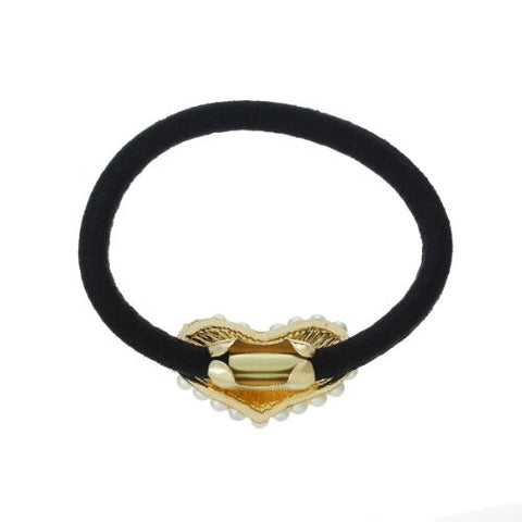 Nylon Cirlce Ring Hair Band Ponytail Holder Black Acrylic Imitation Pearl Choose Your Style From Menu (Heart) - Sexy Sparkles Fashion Jewelry - 2