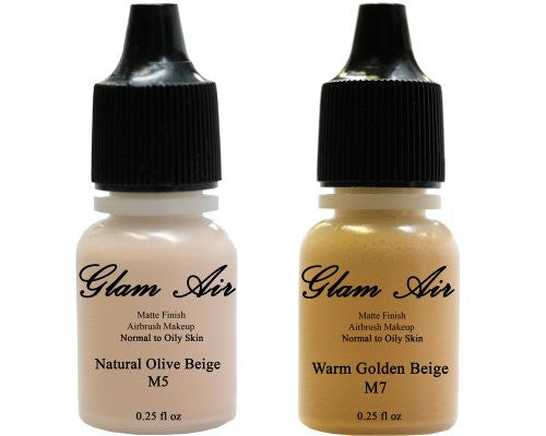 Airbrush Makeup Foundation Matte M5 Natural Olive Beige and M7 Warm Golden Beige Water-based Makeup Lasting All Day 0.25 Oz Bottle By Glam Air