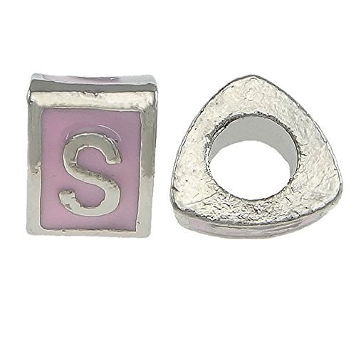 "S" Letter Triangle Charm BeadsPink Spacer for Snake Chain Charm Bracelet - Sexy Sparkles Fashion Jewelry