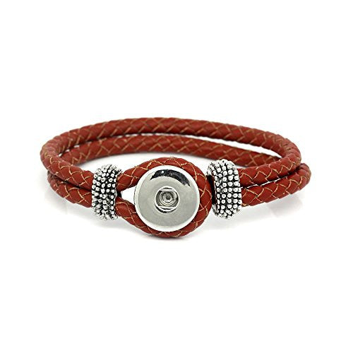 Real Leather Copper Braiding Charm Bracelets Red Chunk Button Fit Interchangeable Snaps 23.5cm(9 2/8")