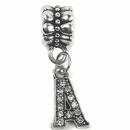 "A" Letter Charm  DangleBeads with Crystals for Snake Chain Charm Bracelet
