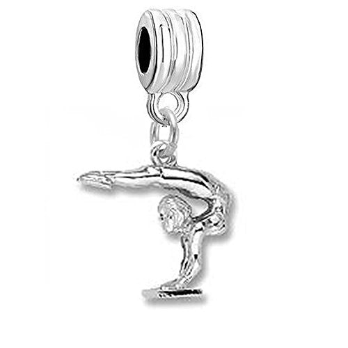 Gymnast on Balancing Beam 3d Dangle Charm Bead Compatible with European Snake Chain Bracelet