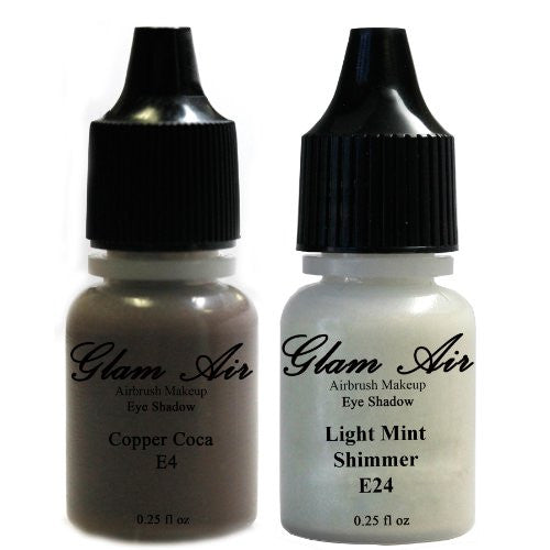Set of Two (2) Shades of Glam Air Airbrush Eye Shadow Makeup E4 Copper Cocoa and E24 Light Mint Shimmer Water-based Formula Last All Day (For All Skin Types) 0.25oz Bottles - Sexy Sparkles Fashion Jewelry - 1