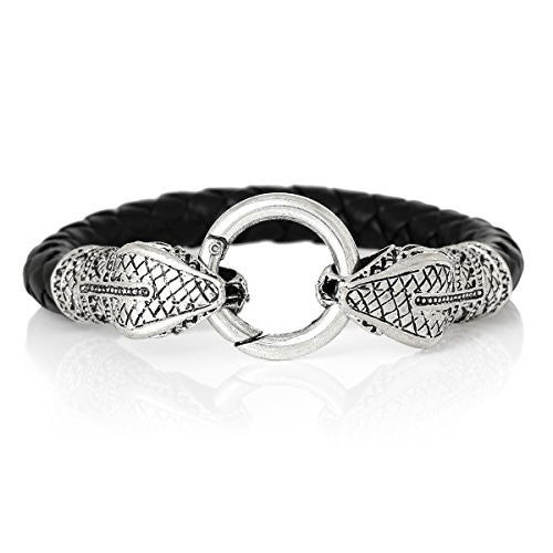 Black Snake Style Fashion Bracelet with Snake Clasp 22cm X1.5cm(8 5/8 X 5/8) - Sexy Sparkles Fashion Jewelry - 1