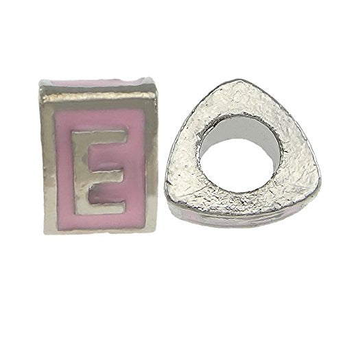 "E" Letter  TriangleCharm Beads Pink Spacer for Snake Chain Charm Bracelet