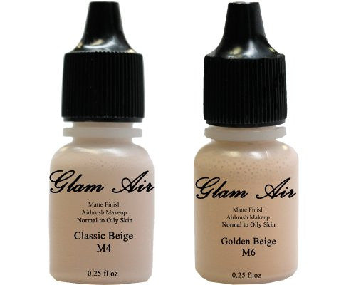 Airbrush Makeup Foundation Matte M4 Classic Beige and M6 Golden Beige Water-based Makeup Lasting All Day 0.25 Oz Bottle By Glam Air - Sexy Sparkles Fashion Jewelry - 1