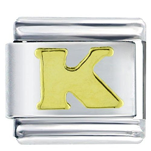 Gold plated base Letter K Italian Charm Bracelet Link