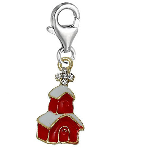 Christmas Village House Clip on Lobster Clasp Pendant Charm for Bracelet or Necklace - Sexy Sparkles Fashion Jewelry