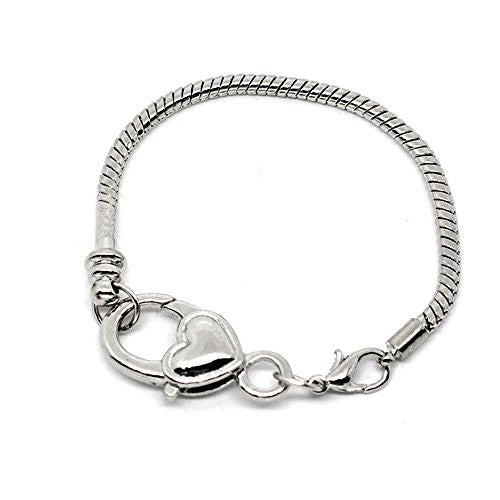 6.5" Heart Lobster Clasp Charm Bracelet Silver Tone for European Charms