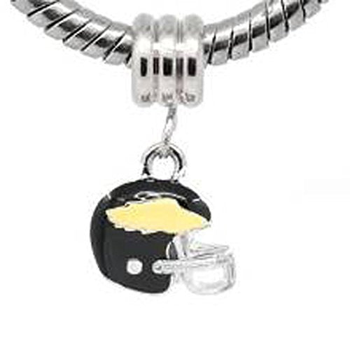 Black and Yellow Football Helmet European Bead Compatible for Most European Snake Chain Bracelet