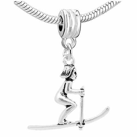 Snow Skier Dangle Charm European Bead Compatible for Most European Snake Chain Bracelet - Sexy Sparkles Fashion Jewelry - 2