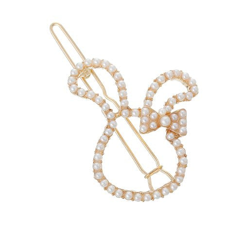 Hair Pin Clips Rose Gold Tone with Imitaiton Pearls Choose Your Design From Menu (Rabbit 5.2cm X 3.4cm)