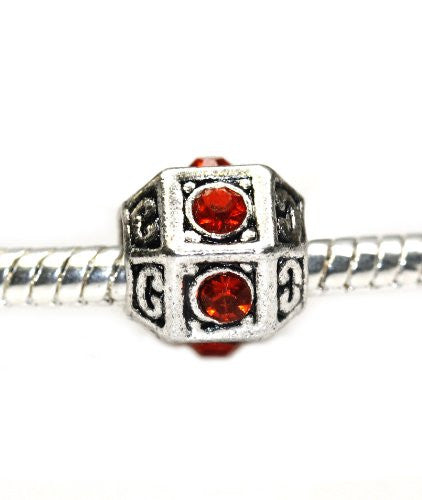 Birthstone July Ruby Red Rhinestone Spacer Bead for European Snake Chain Charm Bracelet - Sexy Sparkles Fashion Jewelry