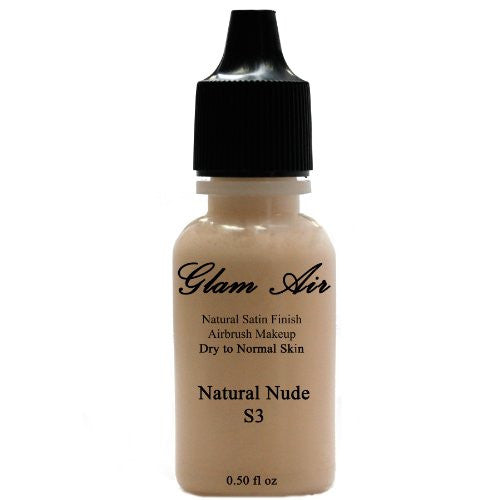 Large Bottle Airbrush Makeup Foundation Satin S3 Natural Nude Water-based Makeup Lasting All Day 0.50 Oz Bottle By Glam Air - Sexy Sparkles Fashion Jewelry - 1
