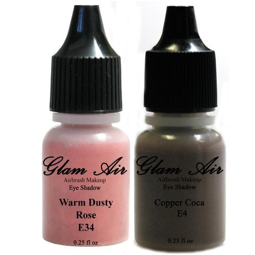 Set of Two (2) Shades of Glam Air Airbrush Eye Shadow Makeup E4 Copper Cocoa and E34 Warm Dusty Rose Water-based Formula Last All Day (For All Skin Types) 0.25oz Bottles - Sexy Sparkles Fashion Jewelry - 1