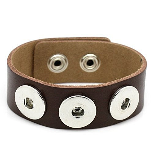 Real Leather Copper Buckle Bracelets Coffee Chunk Buttons Fit Interchangeable Snap Fasteners 24cmx2.4cm - Sexy Sparkles Fashion Jewelry
