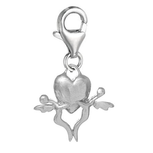 Angels Flying Around Heart Clip On Charm Pendant for European Charm Jewelry w/ Lobster Clasp - Sexy Sparkles Fashion Jewelry
