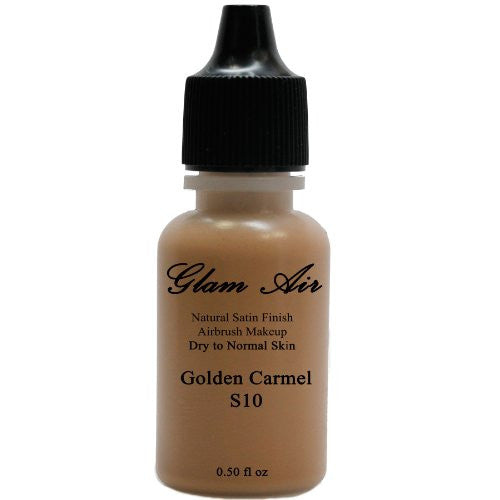 Large Bottle Airbrush Makeup Foundation Satin S10 Golden Carmel Water-based Makeup Lasting All Day 0.50 Oz Bottle By Glam Air